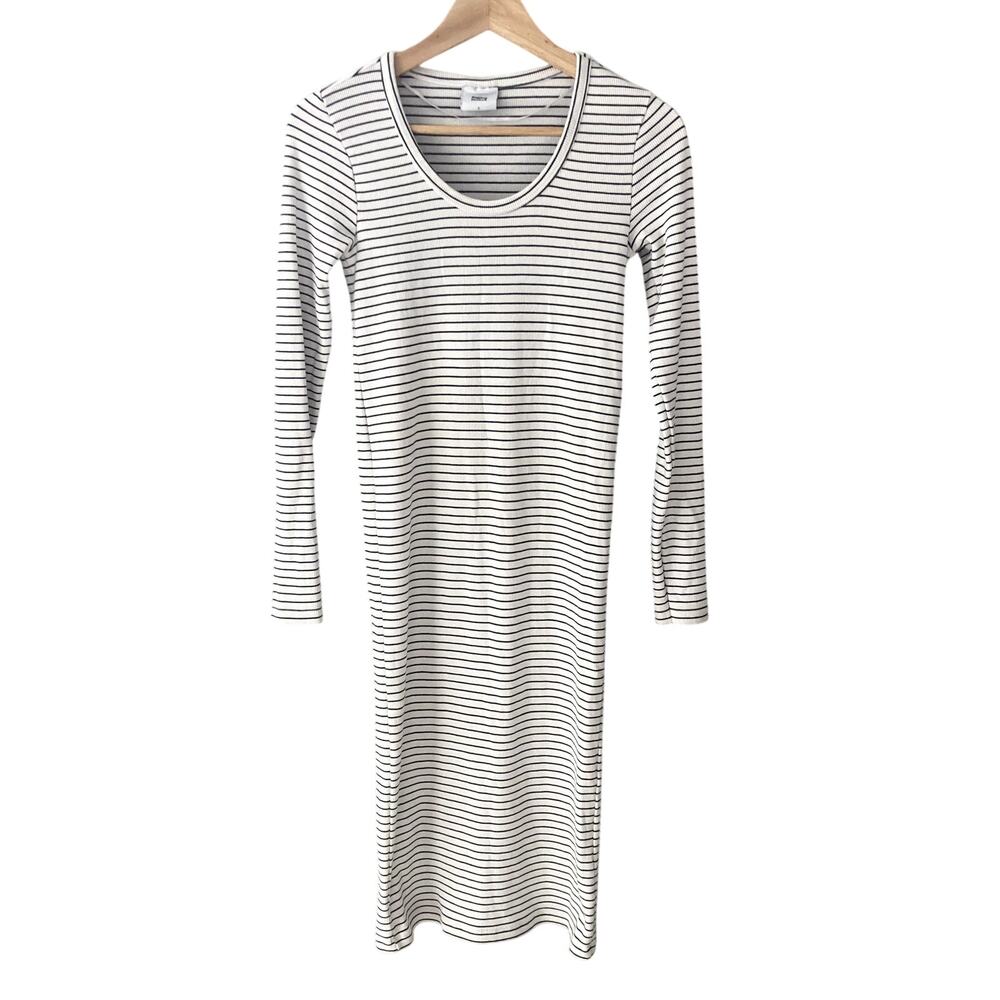 Mamalicious Mllilla Long Sleeve Ribbed Black White Striped Maternity Dress Small
